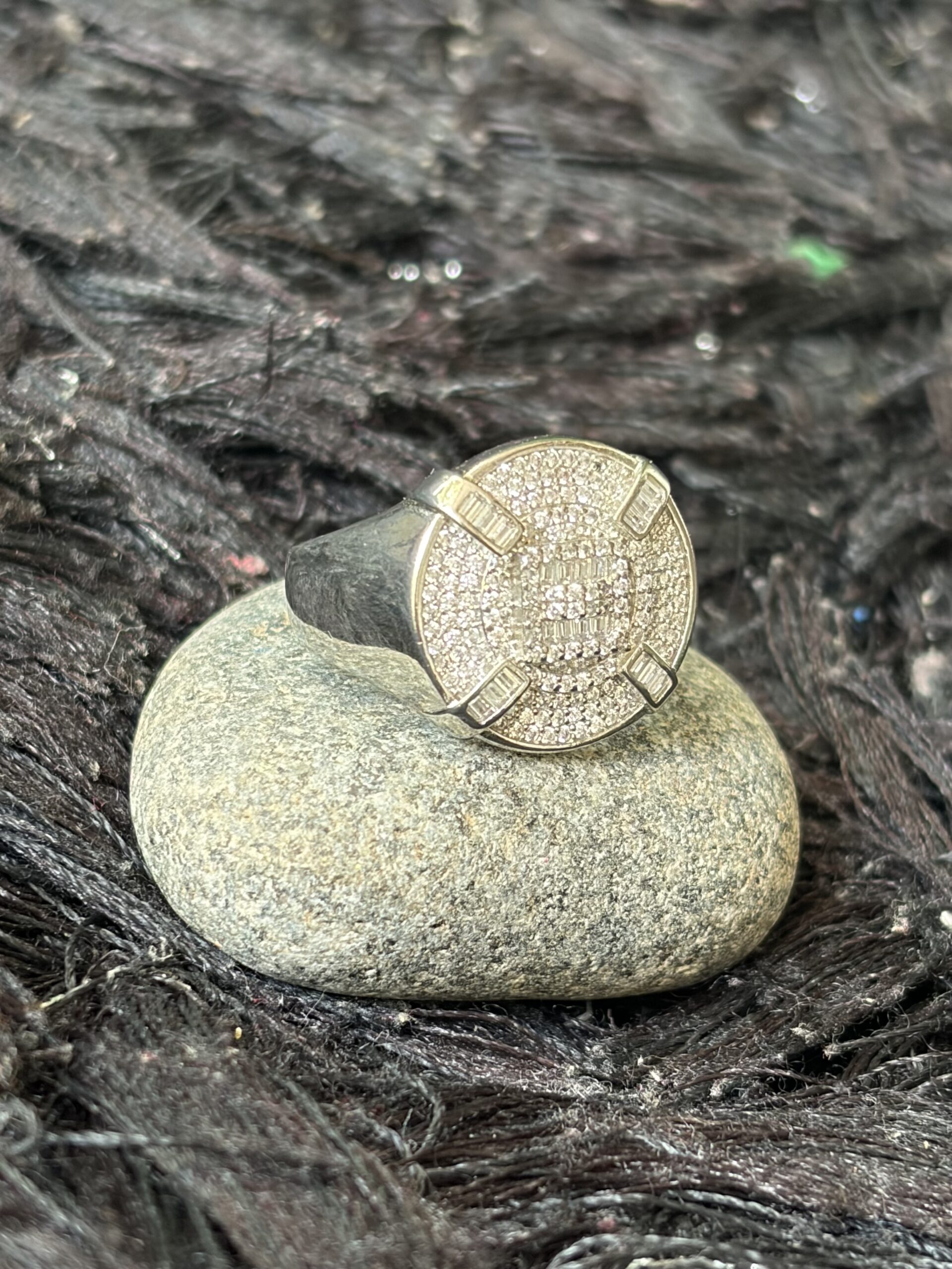 Elegant Circular Pavé Silver Statement Ring (size 24)