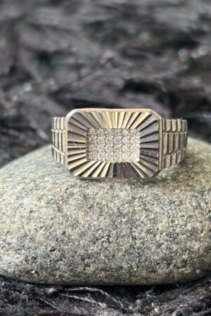 Radiant Sunburst Pavé Silver Statement Ring (size 18)