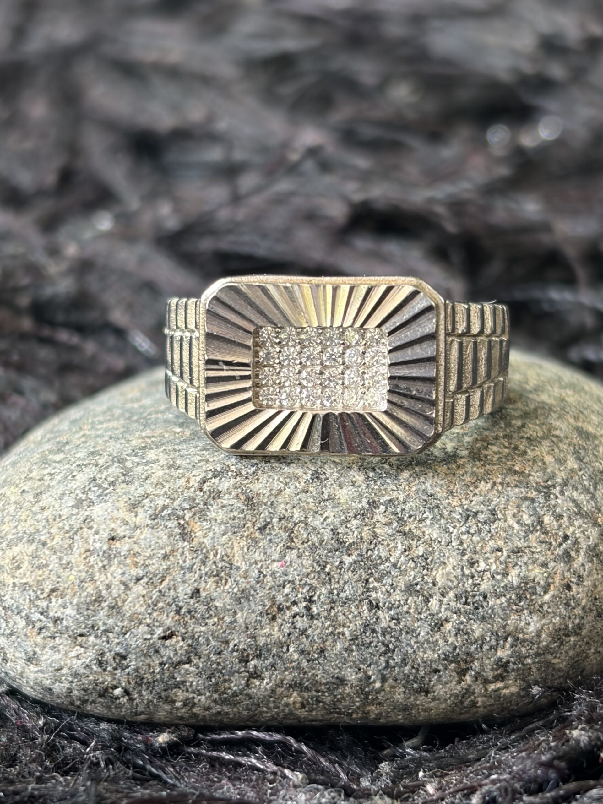 Radiant Sunburst Pavé Silver Statement Ring (size 18)