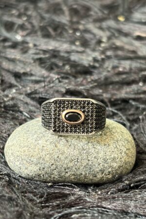Bold Pavé Black Stone Statement Ring (size 17)
