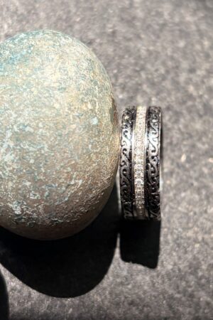 Dual-Tone Scroll Engraved Silver Band Ring (size 17)