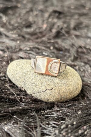 Modern Dual-Tone Geometric Silver Ring (size 22)