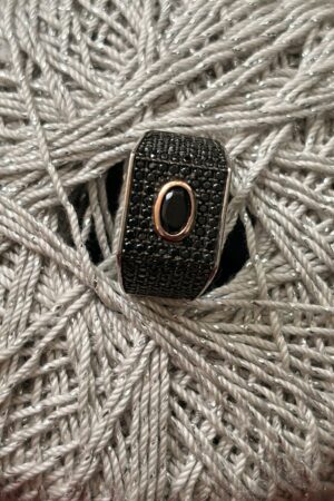 Bold Black Stone Statement Silver Ring (size 19)