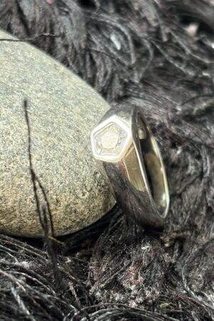 Minimalist Hexa-Stone Silver Ring (size 16)