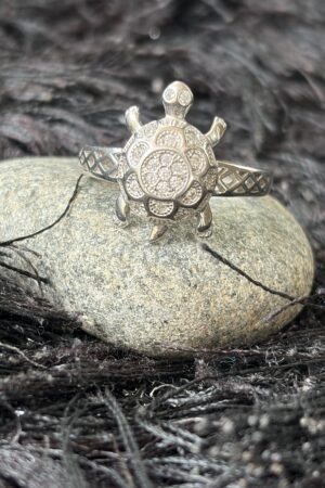 Classic Turtle Motif Textured Silver Ring (size 33)