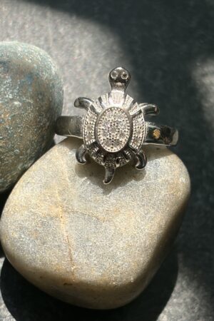Radiant Turtle Charm Silver Ring (size 21)