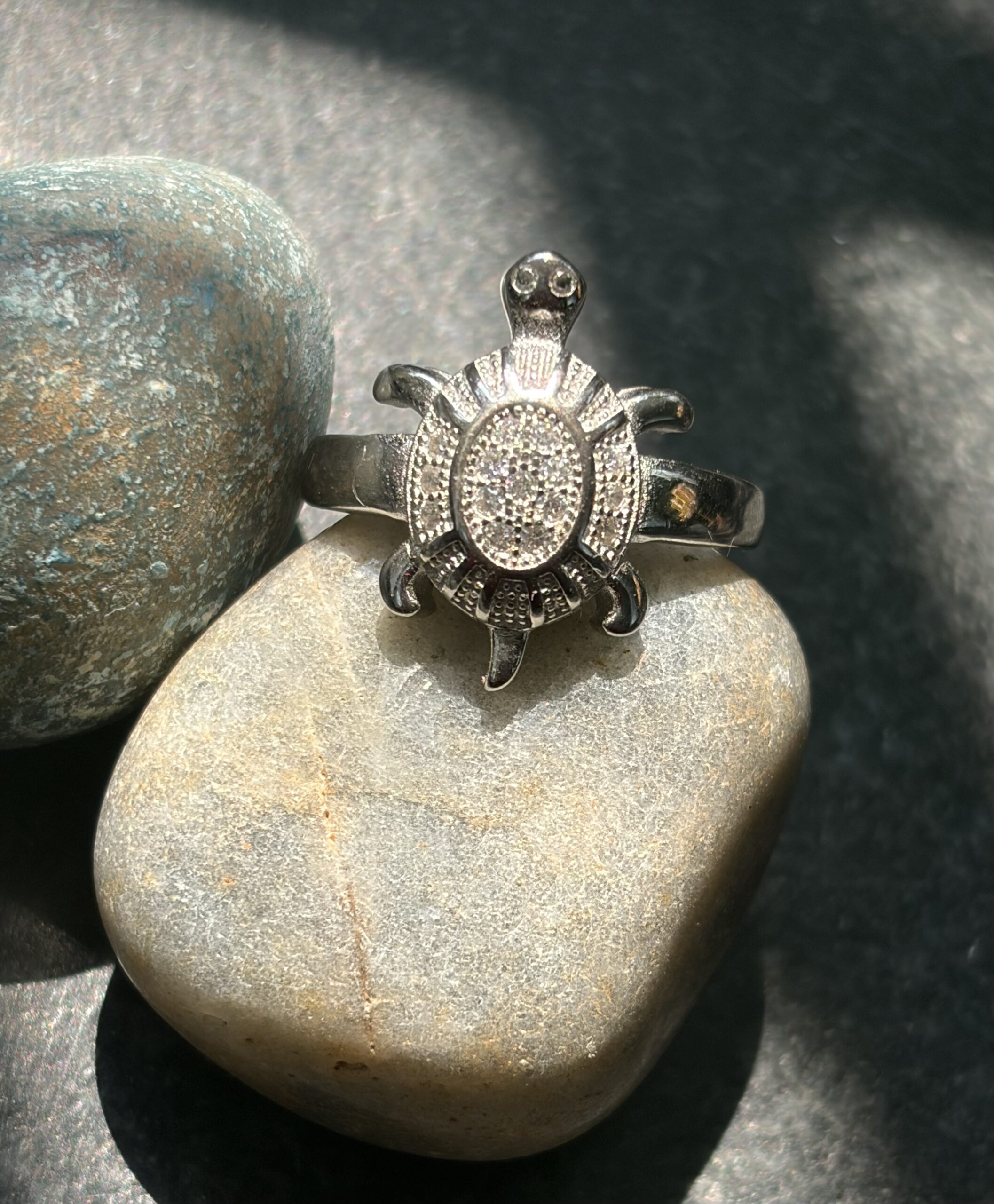 Radiant Turtle Charm Silver Ring (size 21)