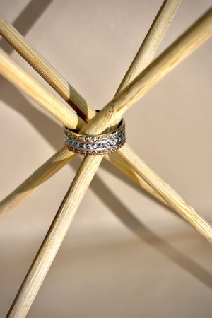 Triple-Tone Textured Band Ring with Multi-Row Detailing (size 11)