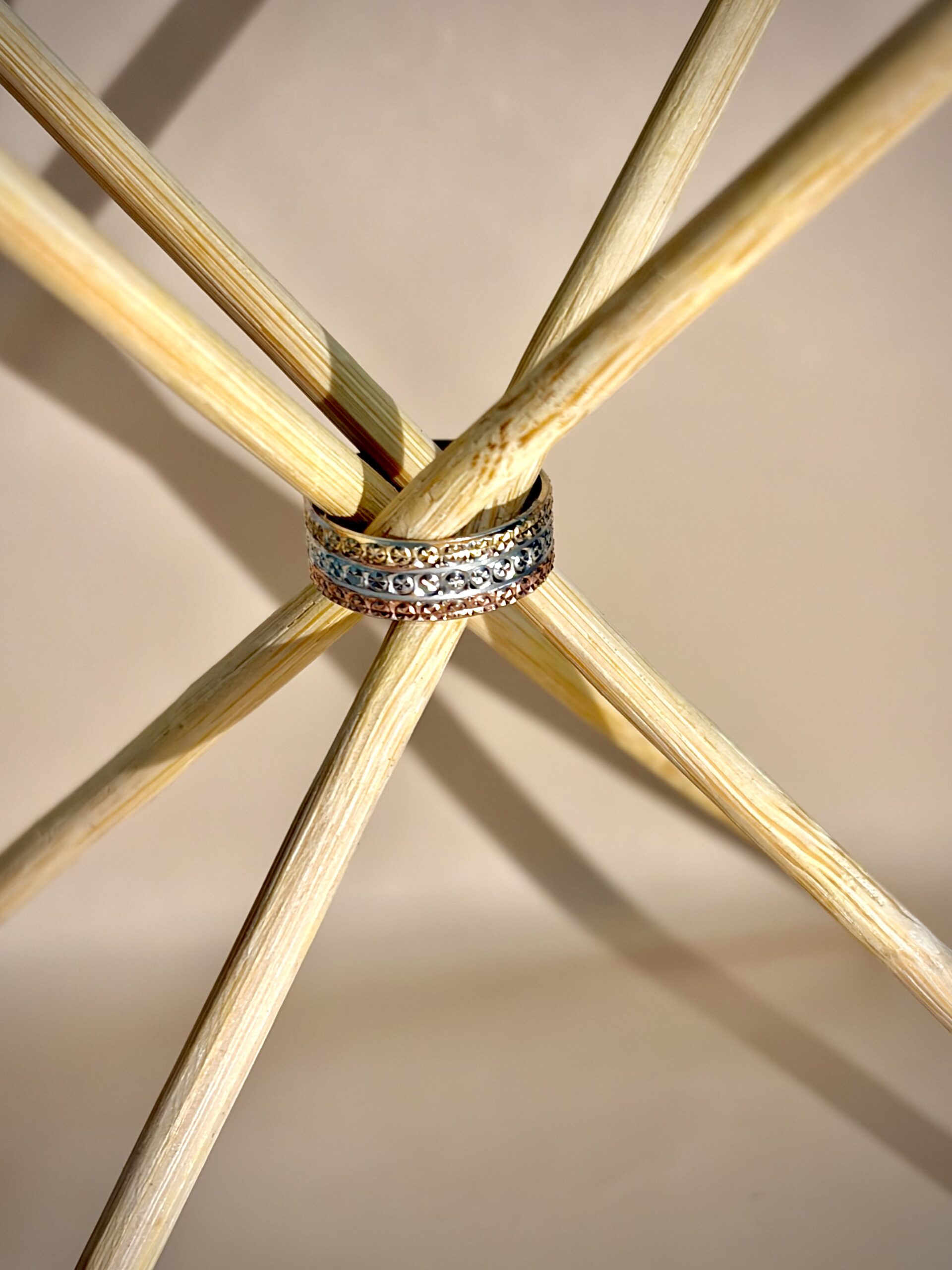 Triple-Tone Textured Band Ring with Multi-Row Detailing (size 11)