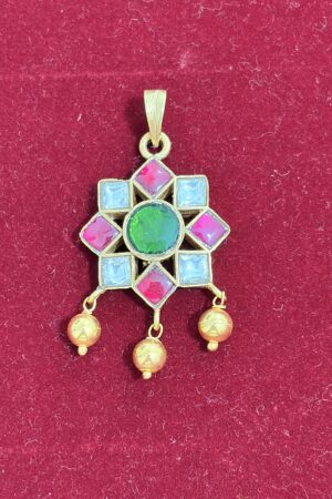 Multicolor Starburst Jadau Pendant with Dangling Beads