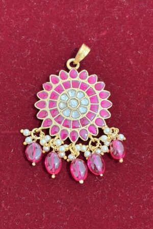 Radiant Pink Sunburst Pendant with Pearl & Drop Accents