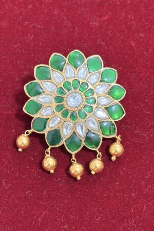 Emerald Bloom Floral Pendant with Crystal Accents & Golden Drops