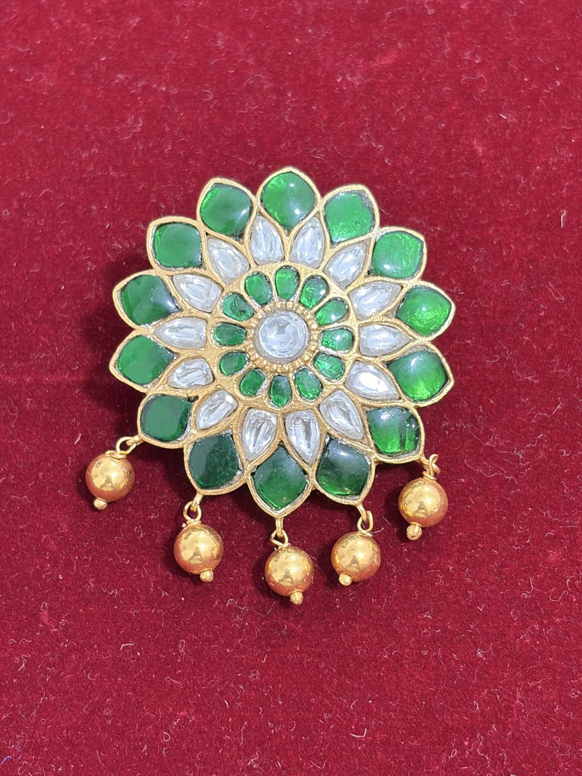 Emerald Bloom Floral Pendant with Crystal Accents & Golden Drops