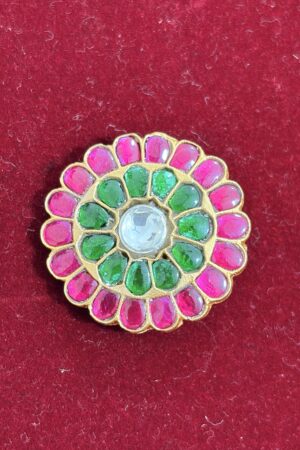 Floral Kundan Brooch Pendant with Pink & Emerald Petals