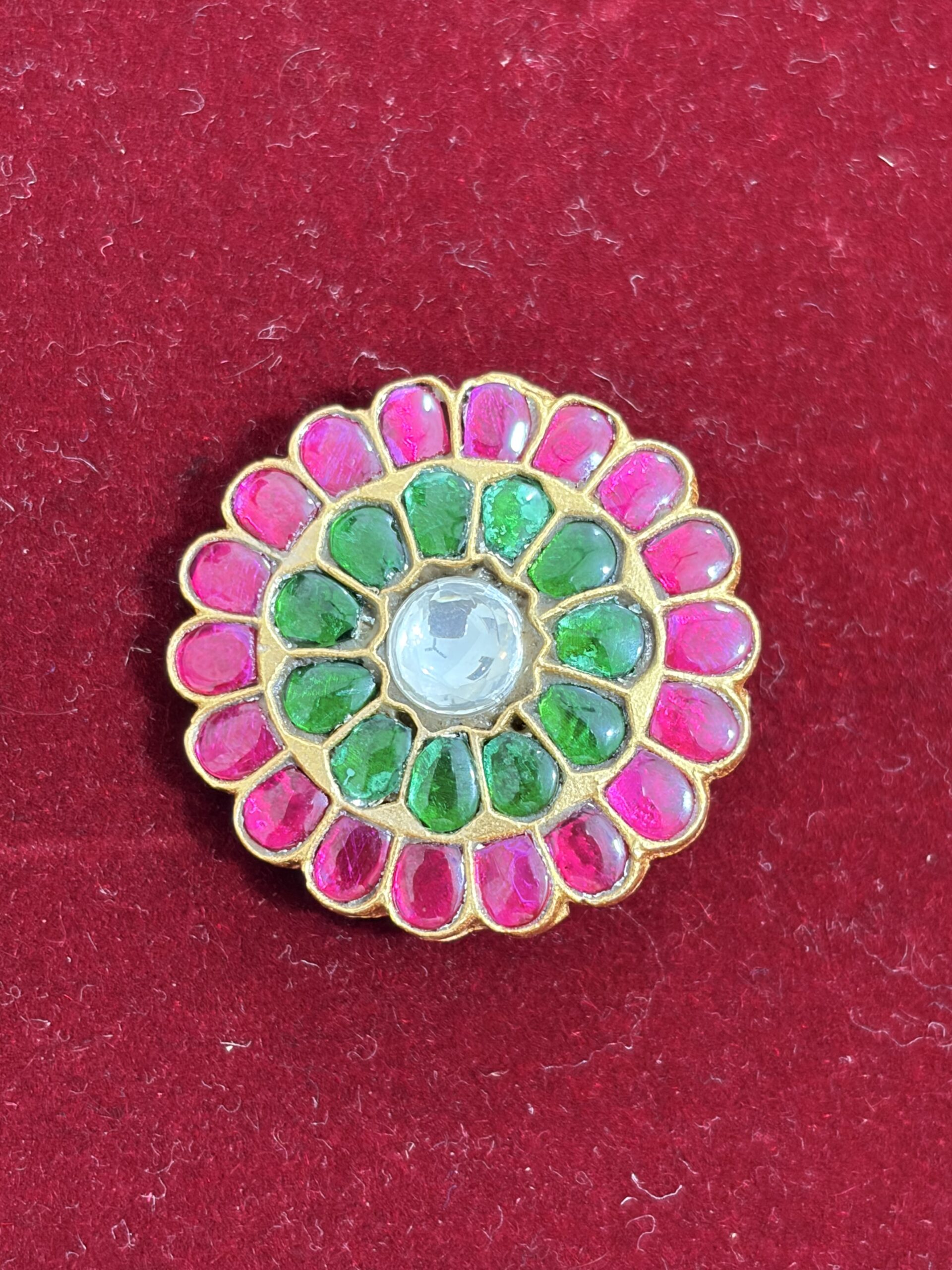 Floral Kundan Brooch Pendant with Pink & Emerald Petals
