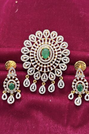 Royal Emerald Teardrop Diamond-Style Pendant Set with Cascading Danglers