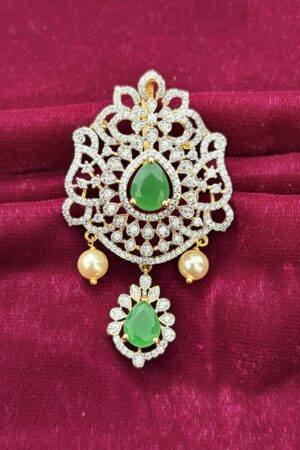 Emerald Teardrop Filigree Pendant with Pearl Accents