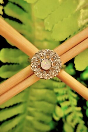Radiant Opal Halo Blossom Ring (size 13)