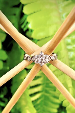 Delicate Floral Cluster Ring with Zigzag Diamond Accent Band (size 15)