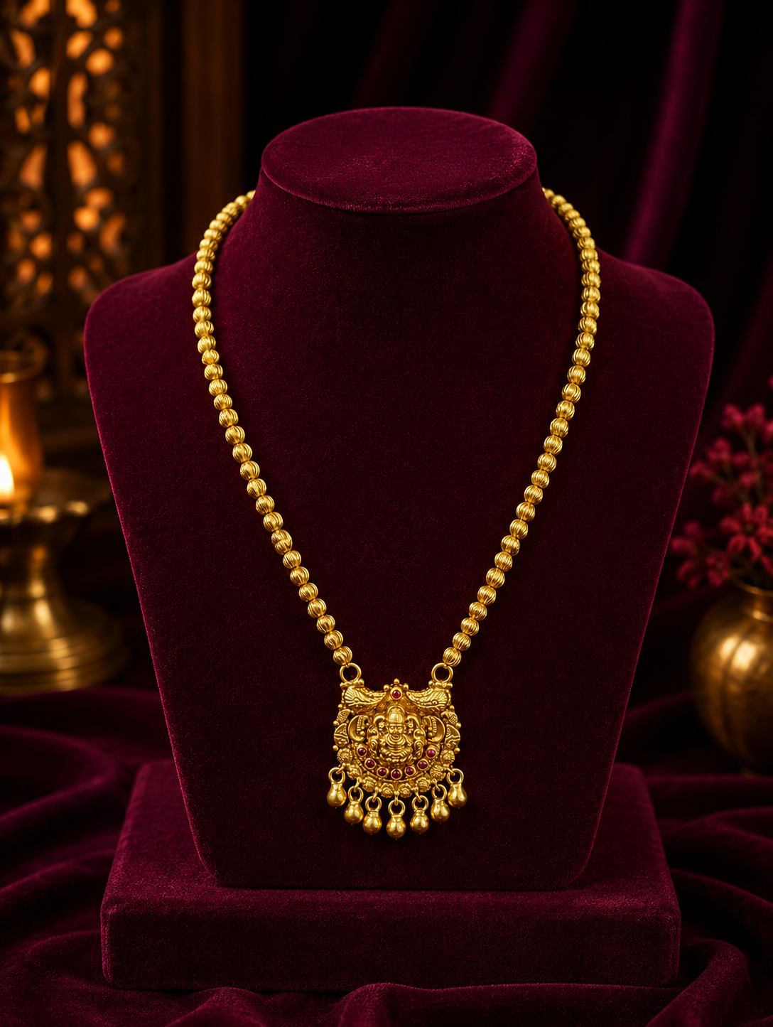 Traditional Temple-Inspired Dollar Chain with Lakshmi Pendant - Image 2