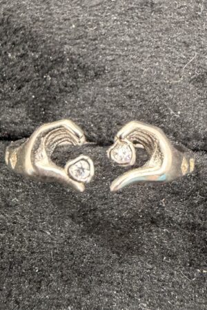 Modern Twin-Heart Open Ring with Diamond Accents (size 12)