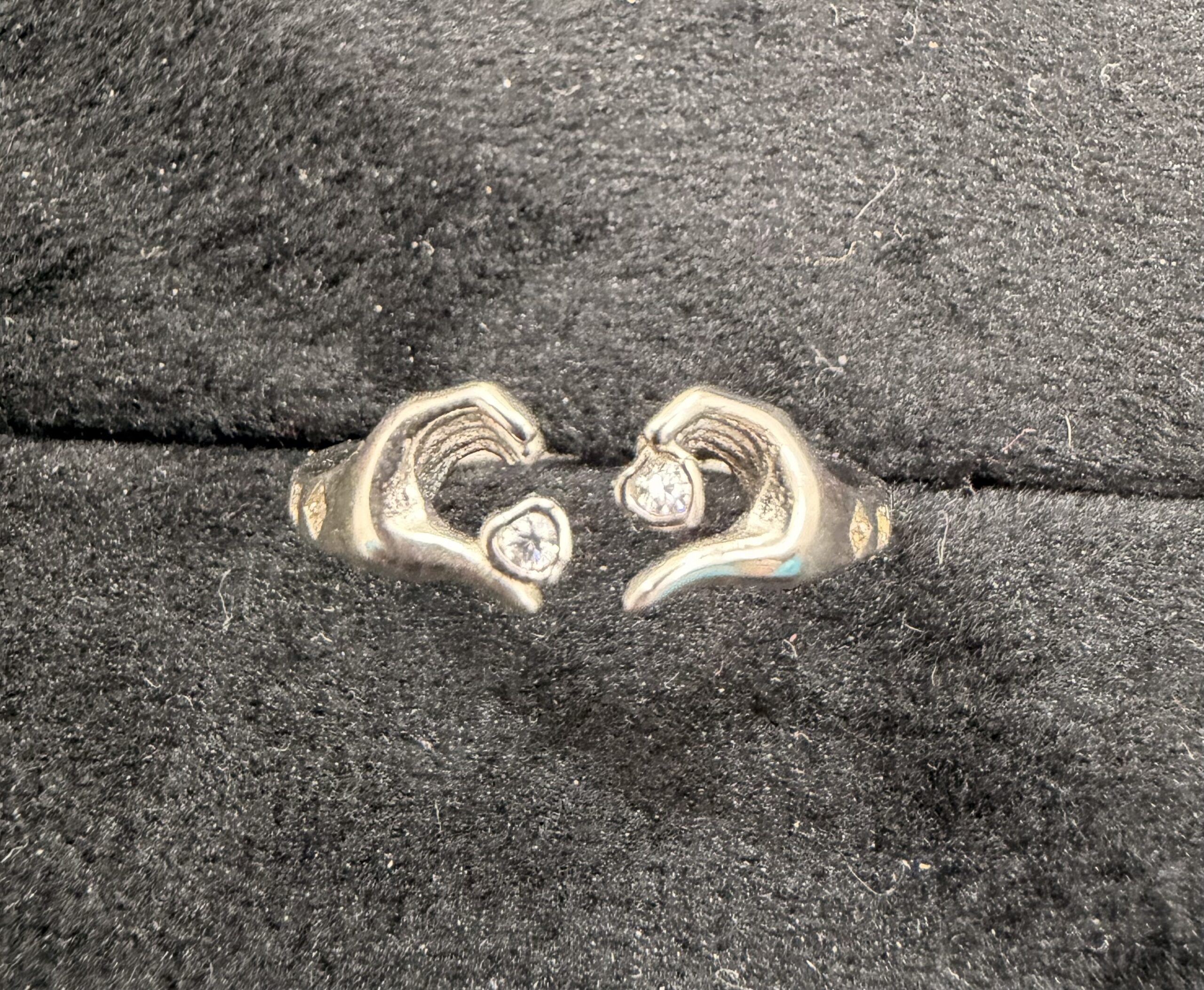Modern Twin-Heart Open Ring with Diamond Accents (size 12)