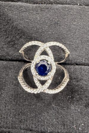 Elegant Sapphire Bloom Ring with Intertwined Diamond Halo (size 14)