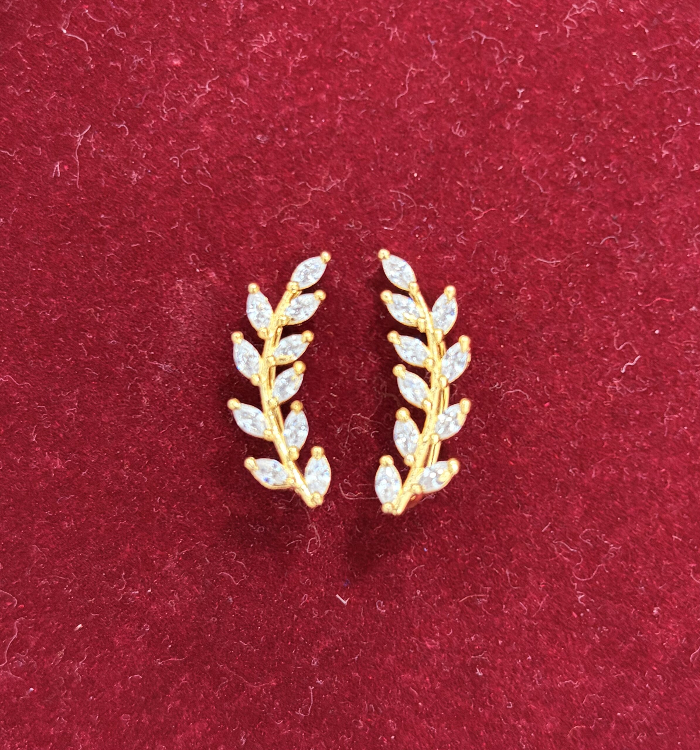 Delicate Leaf-Inspired Diamond Ear Climbers