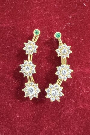 Elegant Floral Diamond Bluetooth Earrings with Emerald Accent