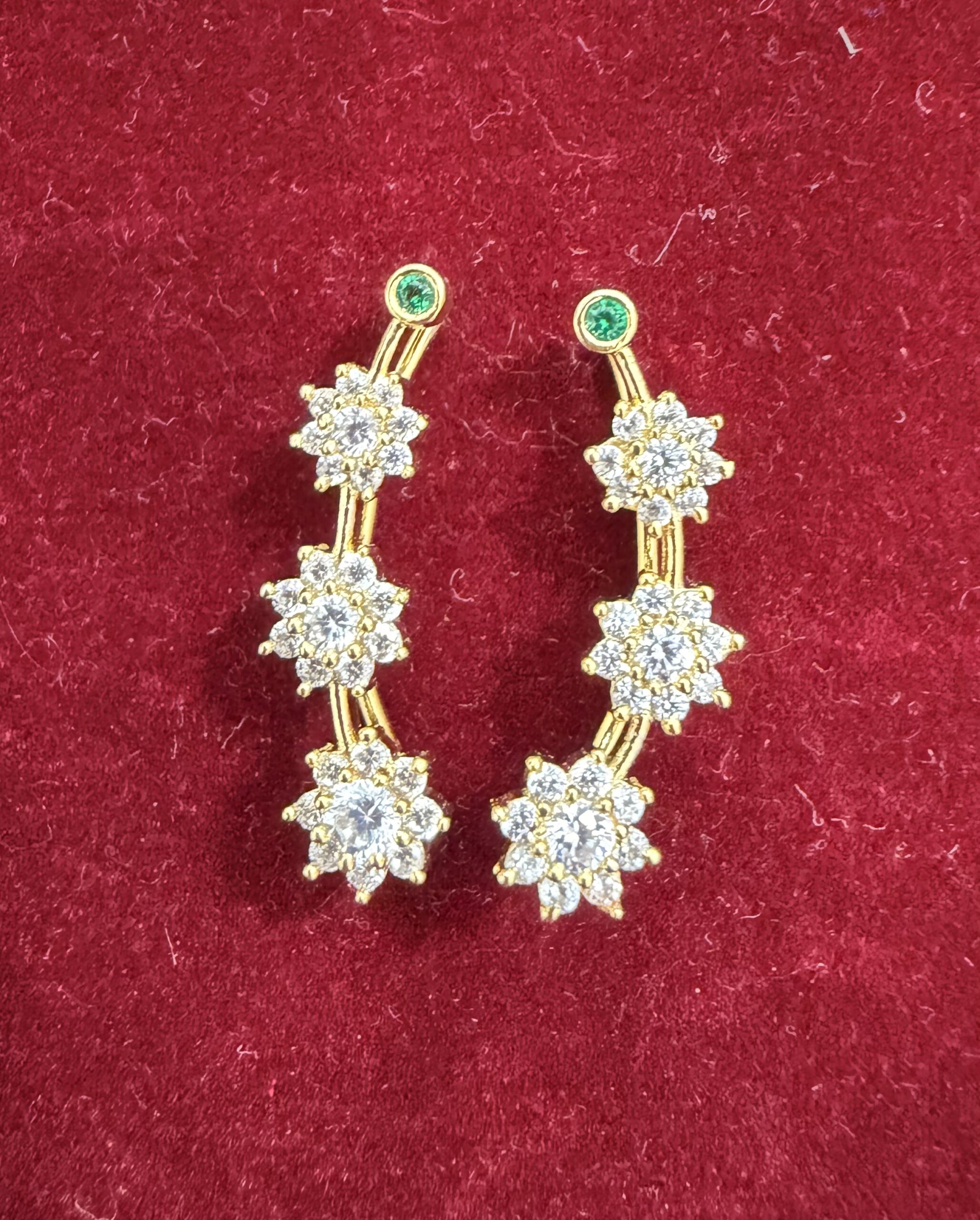 Elegant Floral Diamond Bluetooth Earrings with Emerald Accent
