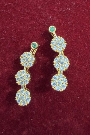 Elegant Triple Bloom Diamond Drop Bluetooth Earrings with Emerald Accent