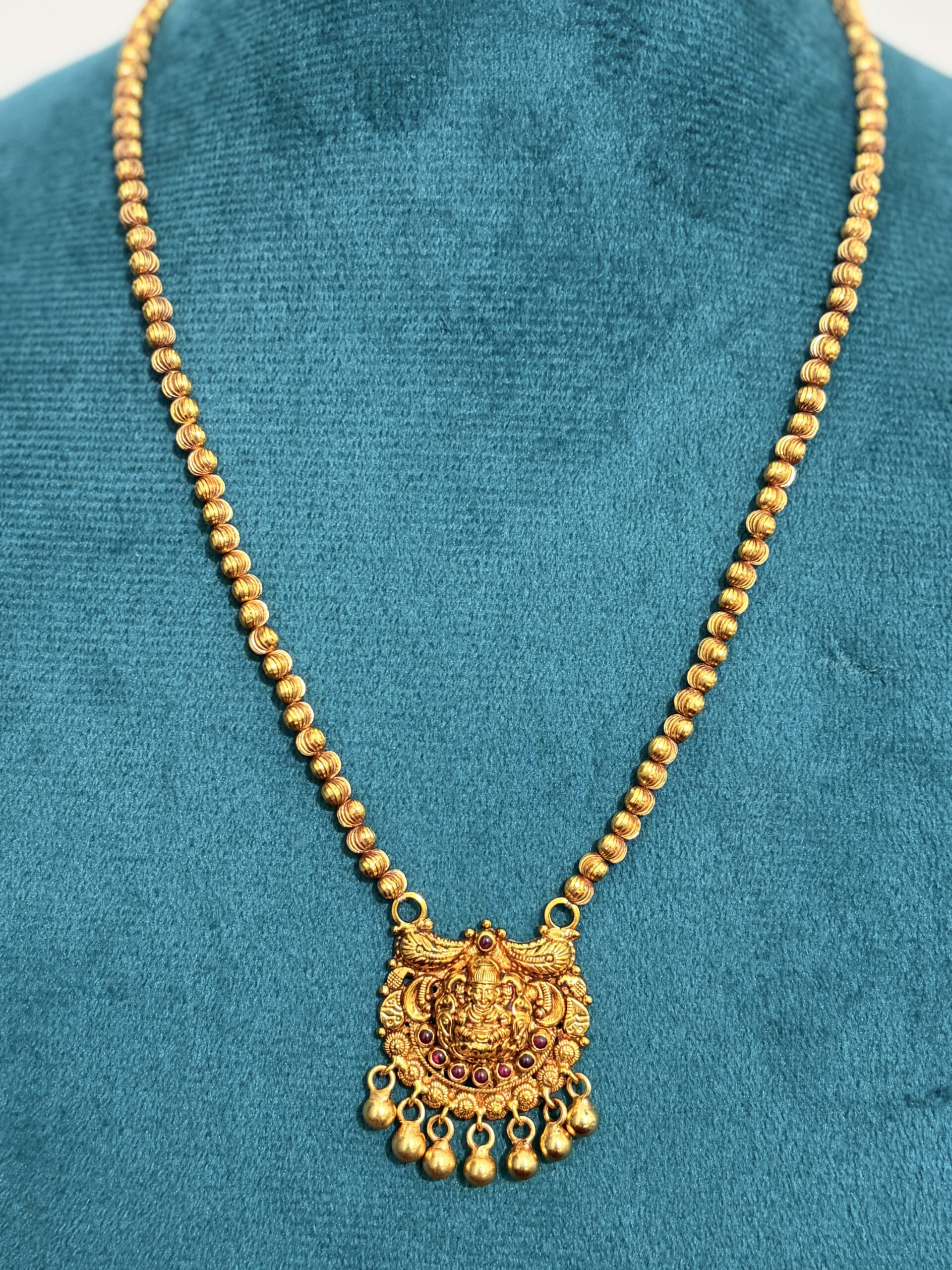 Traditional Temple-Inspired Dollar Chain with Lakshmi Pendant