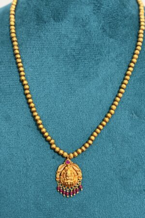 Classic Temple Lakshmi Dollar Chain with Pink Bead Accents