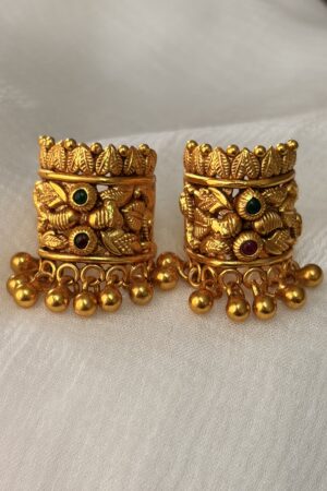 Antique Gold Floral Temple Ear Cuff with Dual Stone Accents