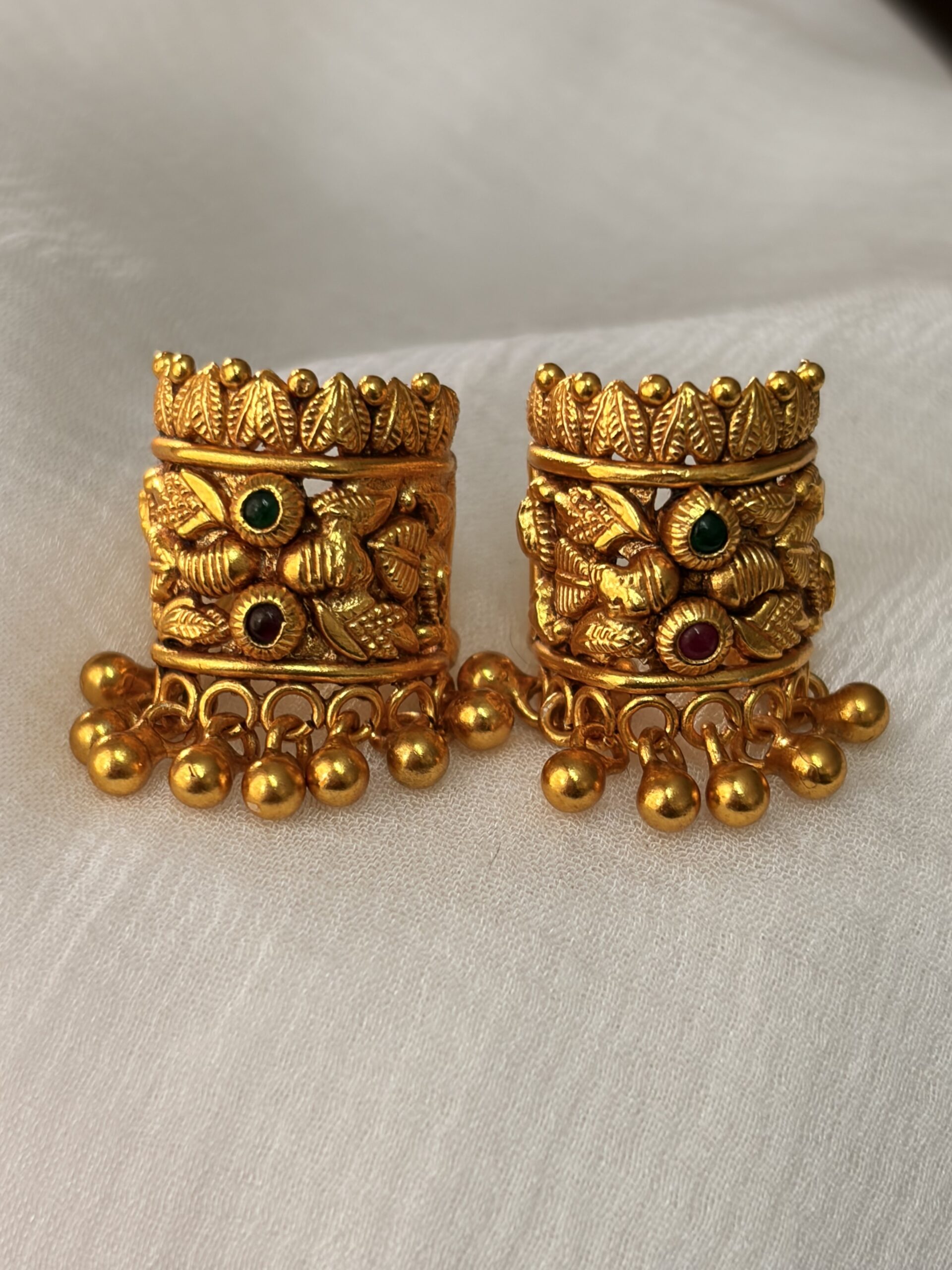 Antique Gold Floral Temple Ear Cuff with Dual Stone Accents