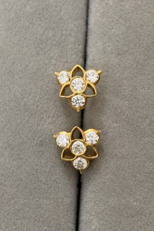 Delicate Floral Sparkle Gold Stud Earrings