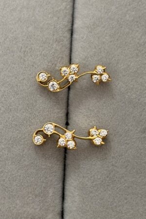 Elegant Floral Vine Gold Stud Earrings with Sparkling Stones