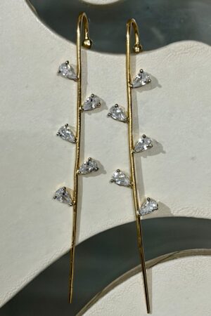 Graceful Teardrop Crystal Linear Stick Earrings