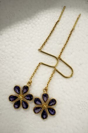 Elegant Amethyst Bloom Sui Dhaga Earrings