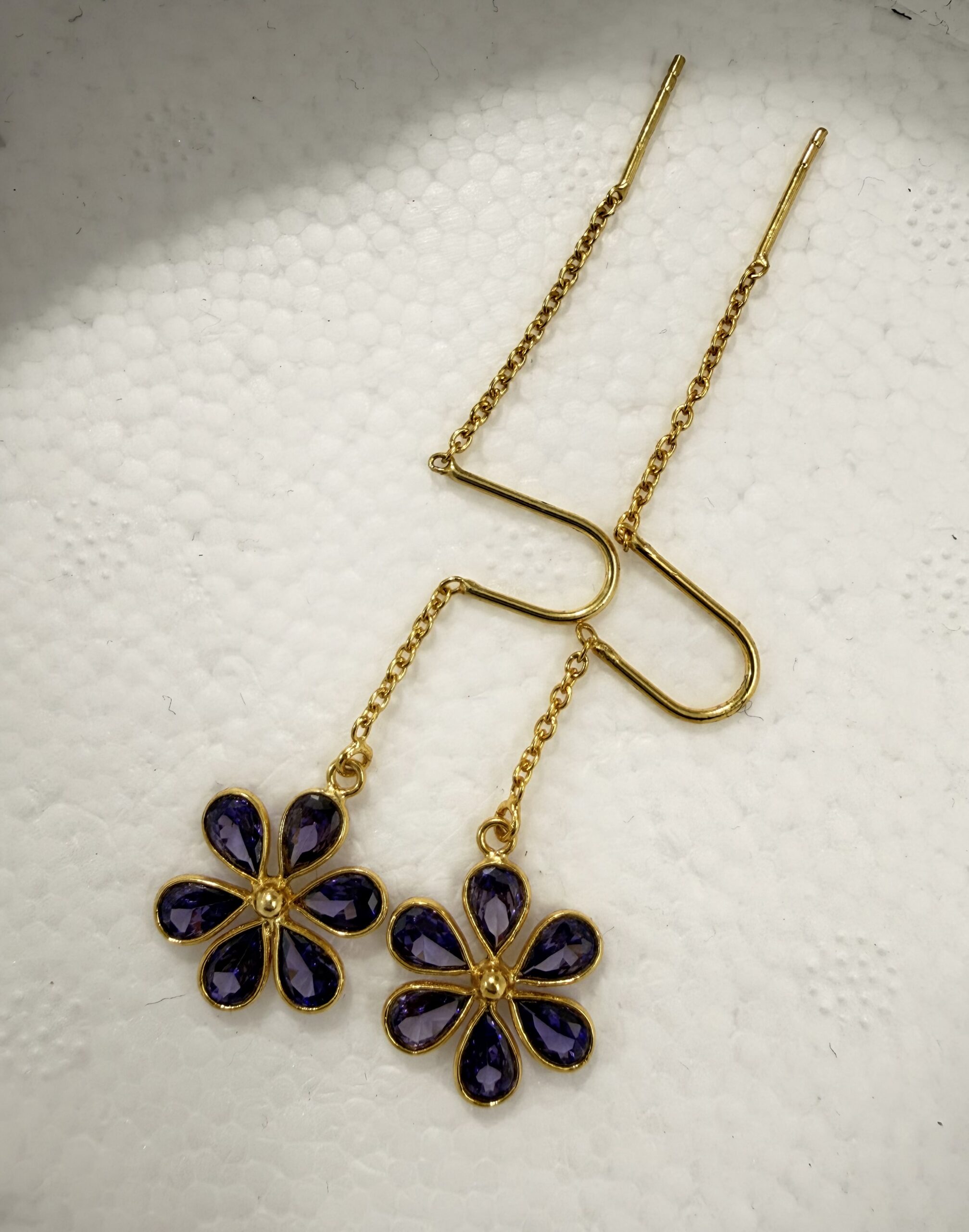 Elegant Amethyst Bloom Sui Dhaga Earrings