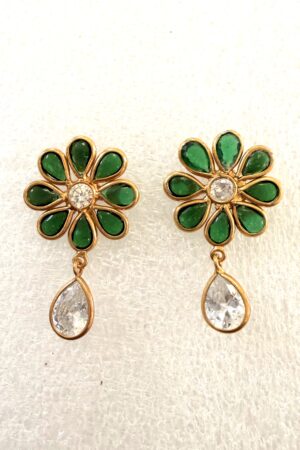 Emerald Bloom Drop Earrings in Gold Finish