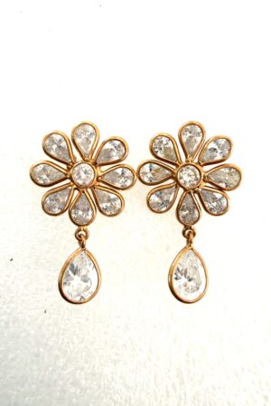 Crystal Bloom Drop Earrings in Gold Finish