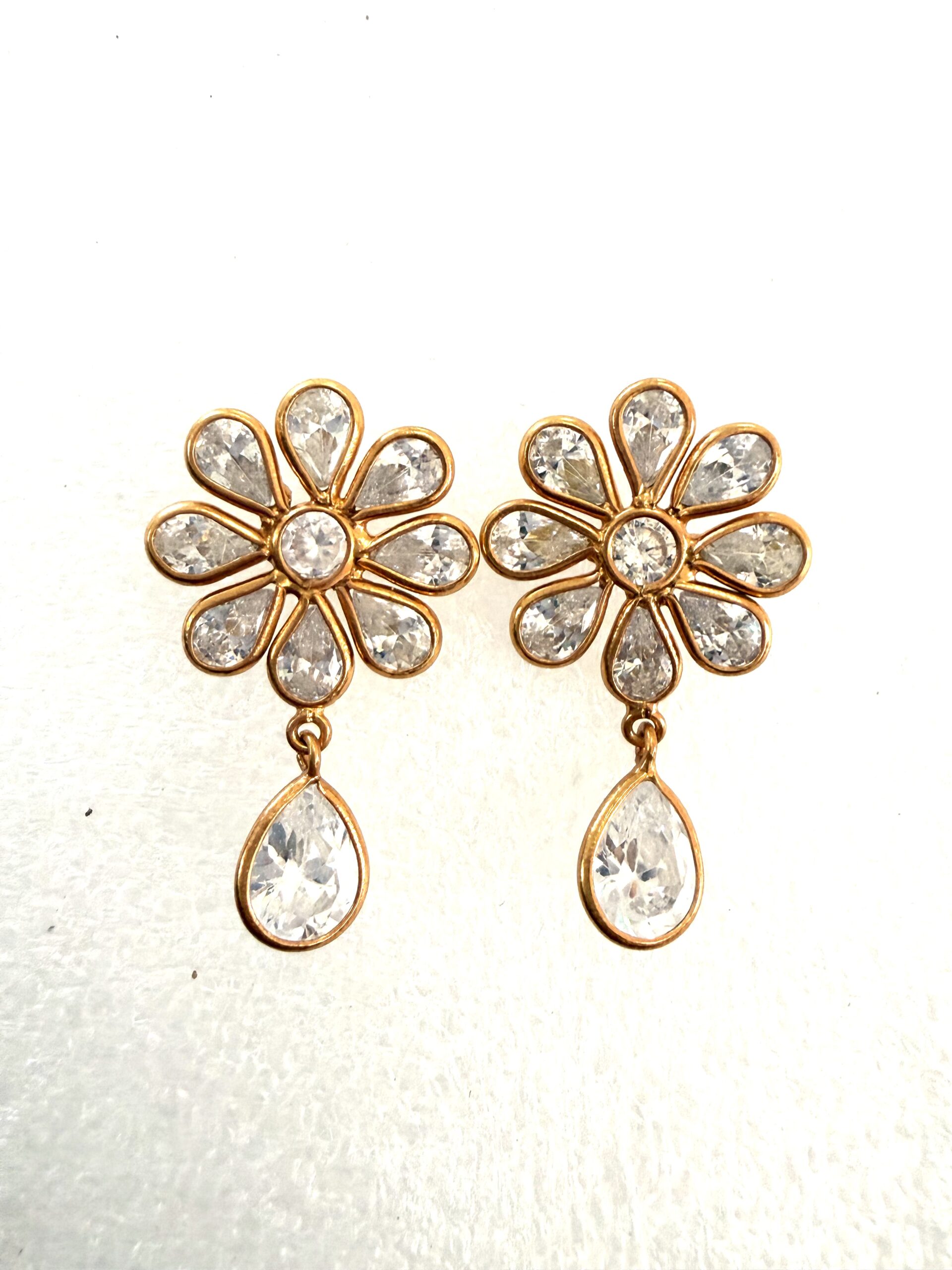 Crystal Bloom Drop Earrings in Gold Finish