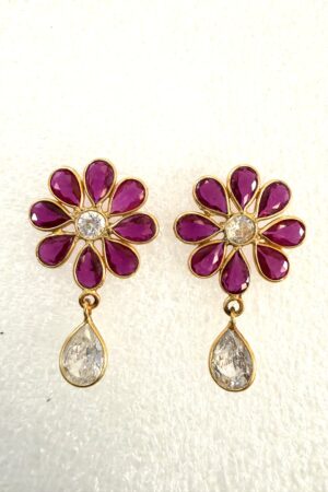 Ruby Blossom Drop Earrings with Crystal Teardrop