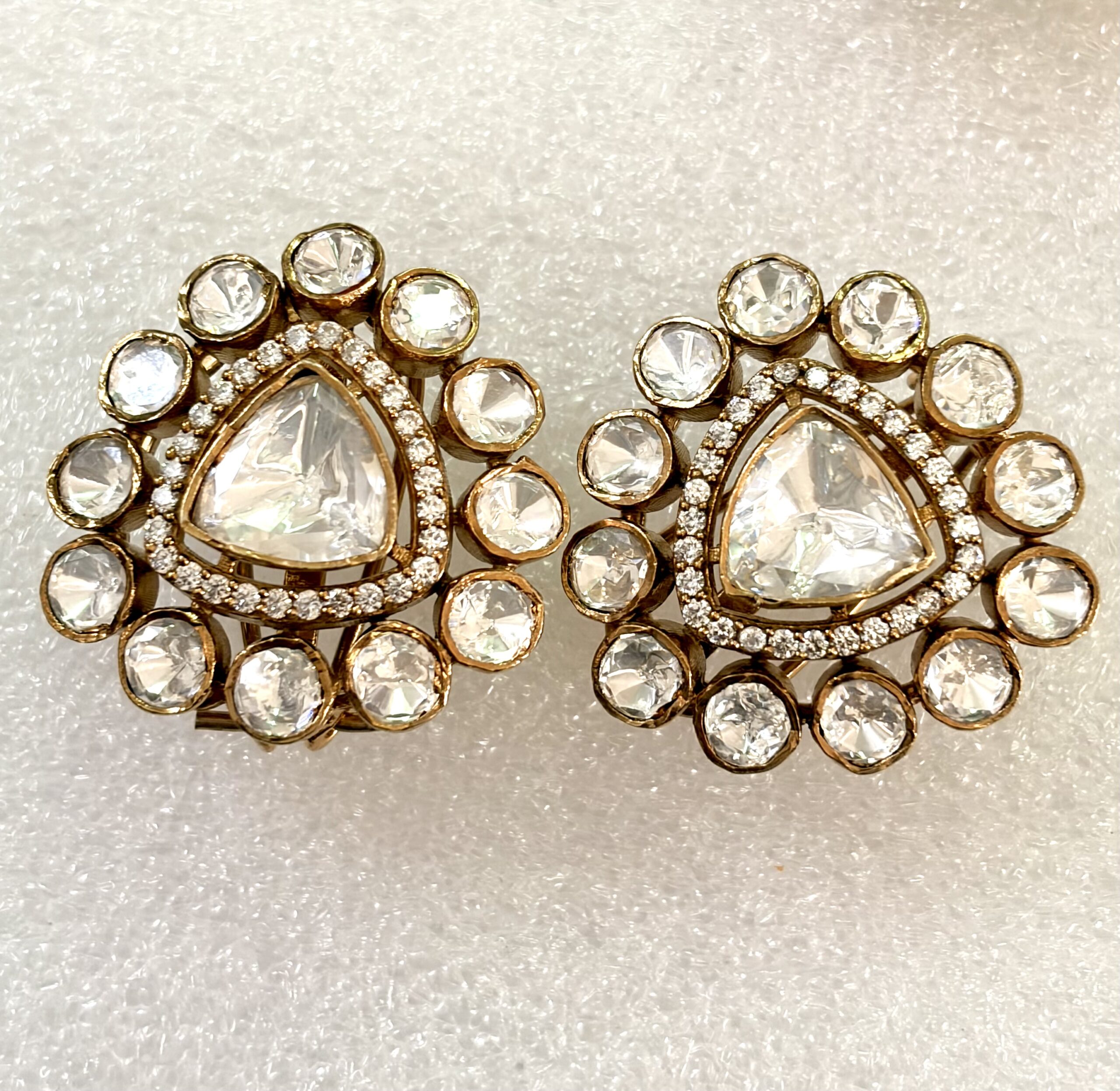 Royal Polki Halo Triangle Stud Earrings