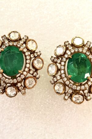 Regal Emerald Halo Cluster Stud Earrings