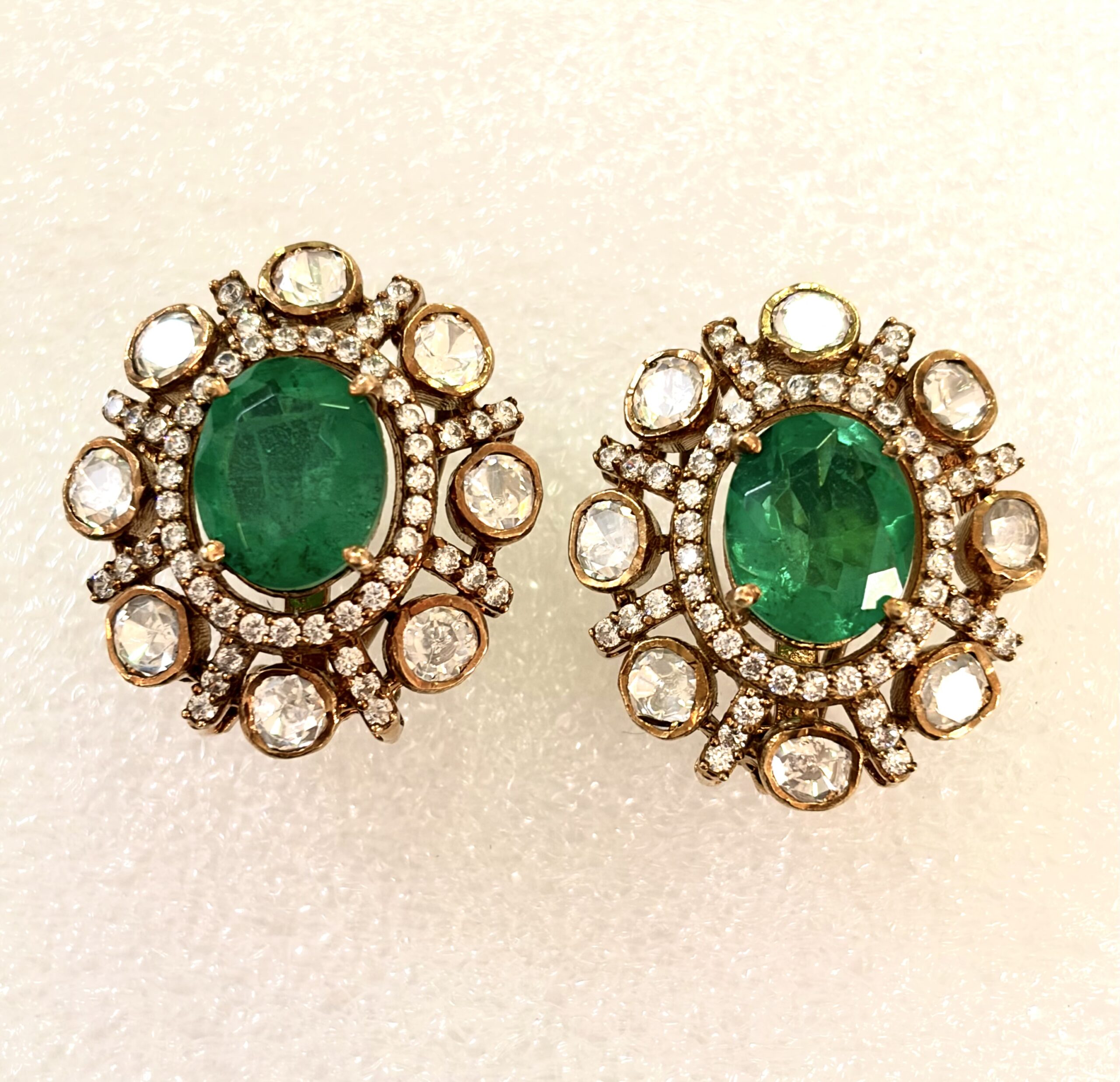 Regal Emerald Halo Cluster Stud Earrings