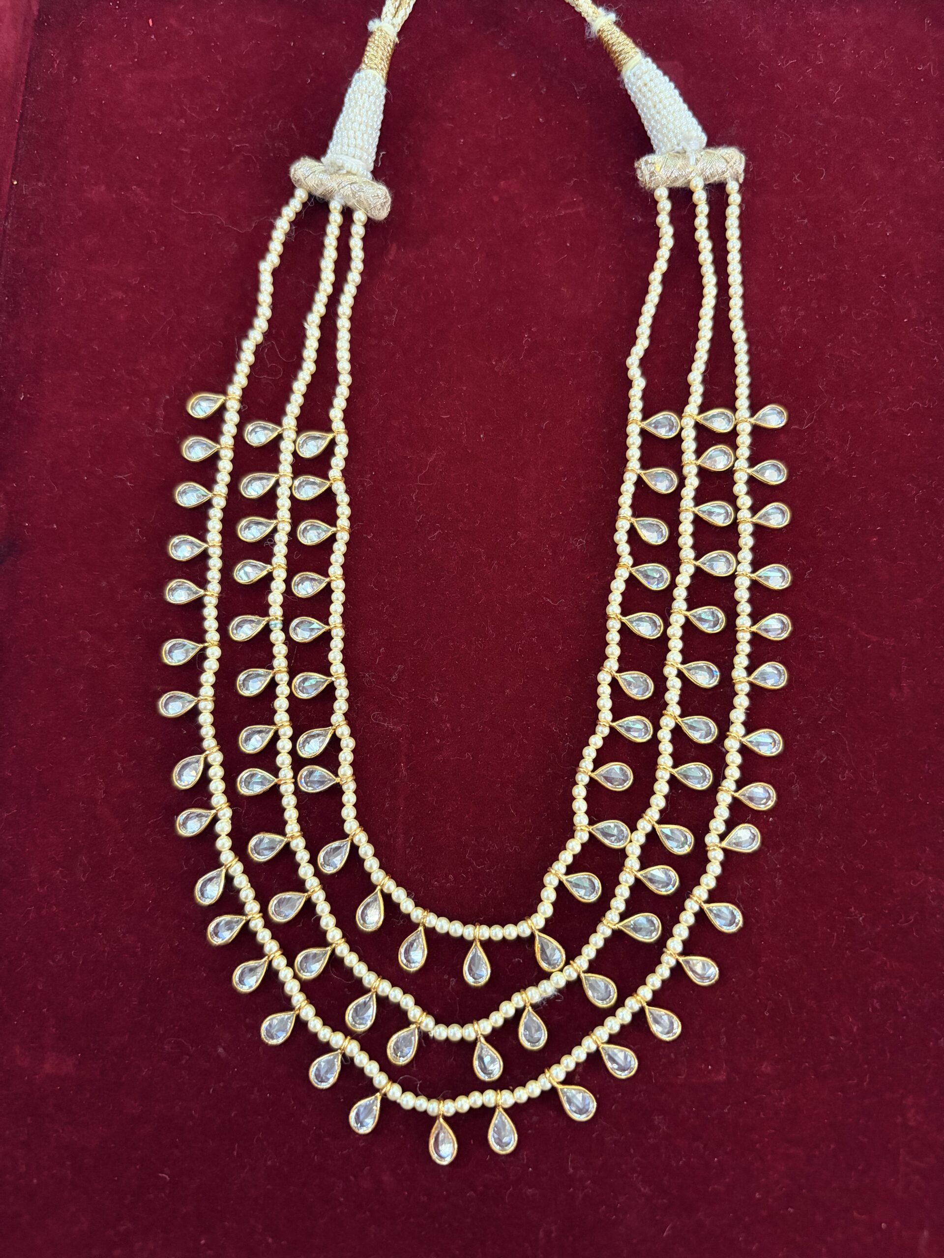 Royal Pearl Cascade Rani Haar with Teardrop Kundan Accents