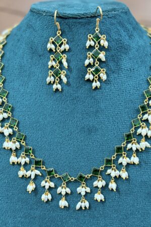 Emerald Elegance Rice Pearl Drop Necklace Set
