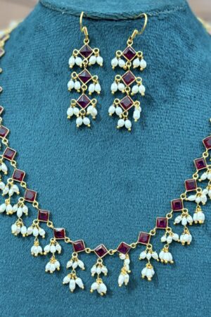 Ruby Radiance Rice Pearl Cascade Necklace Set